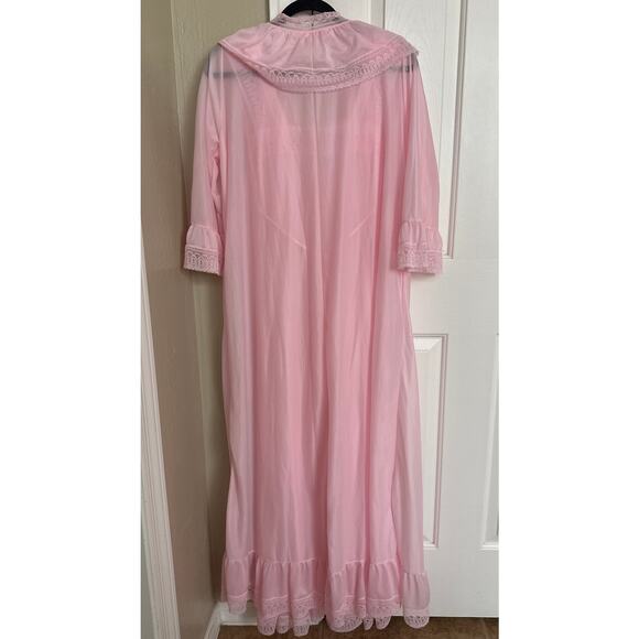 Vintage Pink Peignoir Nightgown Robe Set Small Lace‎ Detail - Picture 5 of 8